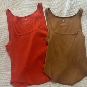 Free People Vibrant Orange and Classic Brown Tank Tops